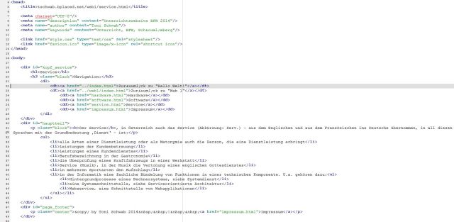 Mehrere Zeilen des Quellcodes dieser Internetseite wie sie mit einem Editor zu sehen sind.